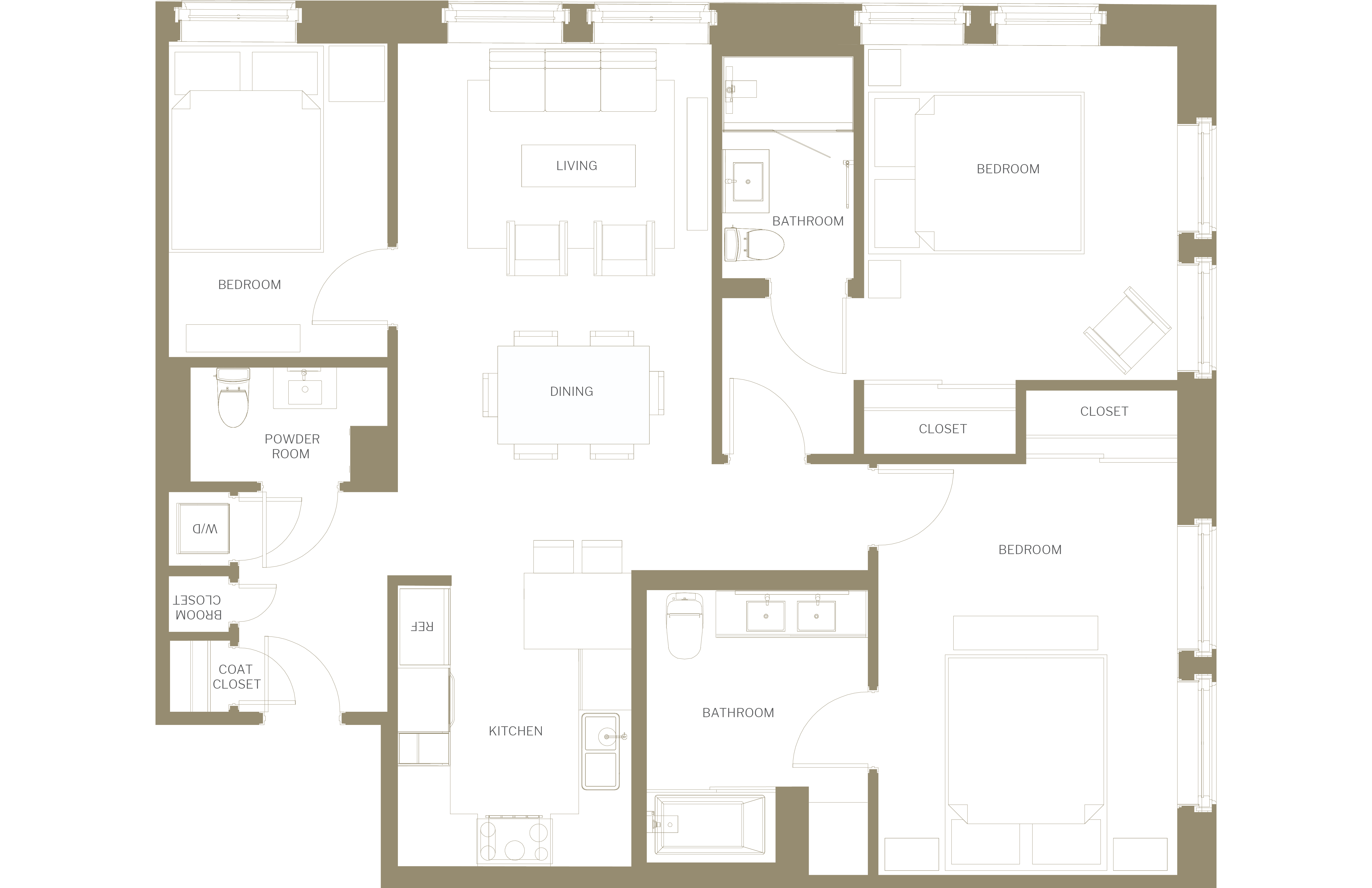 Floor plan for 3 beds, 2.5 baths, 1645 sqft